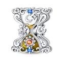 Details des silbernen Sanduhr-Charms mit Tarot-Stern- und Mondmotiven sowie bunten Steinen - Zeit Sanduhr Perle (PAC1441)