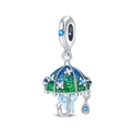 Detail of silver umbrella charm with colorful enamel inlay and sparkling zircon pendants - Flower Umbrella Charm