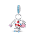 Dettaglio charm orsetto argento con cuore rosa e spilla per bracciali fai-da-te - Ciondolo Orso Bambola 3 Pezzi (PAC1551)