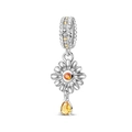 Macro detail of daisy flower charm with orange gemstone and drop-shaped yellow pendant - Daisy Bloom Pendant (PAC1560)