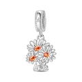 Detailed charm featuring daisy flowers with orange gems and a love script pendant - Love Daisy Pendant (PAC1561)