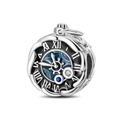 Silver pocket watch charm with Roman numerals and blue nebula dial for DIY bracelets - Vintage Pocket Watch Bead (PAC1508)