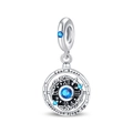 Silver celestial pendant charm with bright blue gemstone and Your Heart engraving - Portal of Time Pendant (PAC1509)