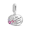 Silberner Anhänger mit Mond, rosa Herz und Freundschaftsgravur im Detail - Freundschaft Bestes Geschenk Anhänger (PAC1446)