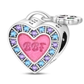 Versilberter BFF Herz-Anhänger für Armbänder mit rosa Glitzer und bunten Zirkonsteinen - Freundschaft Glück Perle (PAC1449)