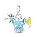Macro view of silver summer charms with palm tree and cocktail glass beach motifs - Summer Cocktail Pendant (PAC1598)