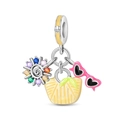 Detail of silver cocktail charm with sun, straw hat, and pink heart sunglasses - Shopping Daily Pendant (PAC1600)