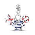 Detailed view of silver nautical charms featuring a red airplane and enamel lifebuoy - Sailing Far Pendant (PAC1604)