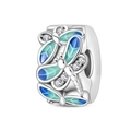 Detailansicht eines Libellen-Charms mit blaugrüner Emaille und Silber-Zirkonia - Traumflügel Libelle Stil (PAC1632)