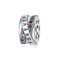 Macro detail of silver bead with multi-color zircon and engraved Forever lettering - Spiral Forever Colorful Zirconia Clip (OTC1007)