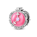 Vintage silver baroque charm with pink enamel and purple gemstone for DIY bracelets - Baroque Clock Bead (PAC1579)
