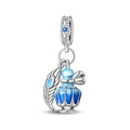 Silver magic potion bottle bead charm with blue enamel and feather pendant - Tea Party Exquisite Pendant (PAC1574)