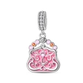 Pink enamel handbag charm pendant with silver vine details and colorful gemstones - Baroque Vintage Bag Pendant (PAC1580)