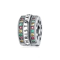Dettaglio macro dello charm natalizio con gemme multicolori e motivi a cuore traforati - Distanziatore Tema Natalizio (OTC1030)