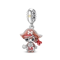 Detailed macro view of a silver pirate charm with red enamel and a yellow gemstone inlay - Mr. Island Pirate Pendant (PAC1688)