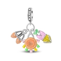 Detailed charm with ethnic drum, shoes, and instrument pendant in silver and enamel - Romantic Travel Pendant (PAC1596)