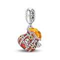 Macro detail of silver pirate treasure bag charm with red enamel and skull design - Treasure Coin Money Bag Pendant (PAC1689)