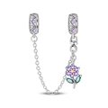 Dettaglio della catena di sicurezza in argento con pietre viola e ciondolo a fiore - Catena di Sicurezza Fiore Viola