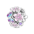 Detailaufnahme des Charm-Anhängers mit Schmetterling und rosa Emaille-Blumen - Schmetterling Und Blumen Perle