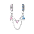Dettaglio macro della catena di sicurezza in argento per coppie con zirconi colorati - Catena di Sicurezza Coppia Ragazzo Ragazza