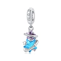 Detalle de dije de estrella y planeta con circonitas azules y moradas en plata - Colgante Estrellas Dobles y Anillo Planetario (OTC1152)