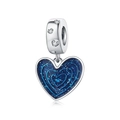 Detail of silver heart charm with blue glitter enamel and heart-shaped cubic zirconia - Classic Starry Blue Heart Pendant (OTC1045)