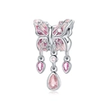 Nahaufnahme von silbernem Schmetterling-Anhänger mit rosa Emaille und Zirkon-Edelsteinen - Pink-Lila Gradient Schmetterling Perle (OTC1001)