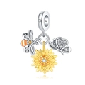 Detaillierter Charm mit Biene, Sonnenblume und Schmetterling in Silber und Gold - Biene Sonnenblume Schmetterling Anhänger (OTC1053)