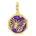 Detail eines achteckigen Schmetterlingsanhängers mit lila Emaille und Kristallen - Schmetterling Silhouette Anhänger (OTC1133)