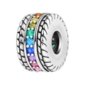 Macro shot of silver plated charm bead with rainbow zirconia for DIY jewelry making - Rainbow Gemstone Style (OTC1201)