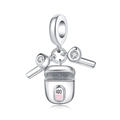 Detail of silver headphone charm with 100-heart print and zircon-set earbuds for bracelets - Bluetooth Headset Pendant (OTC1088)