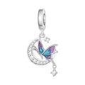 Detail eines Silber-Anhängers mit blauem lila Emaille und Zirkonia-Inlay - Mondlicht Schmetterling Tanz Anhänger (OTC1233)