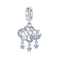 Detailed view of silver lucky cloud charm with blue zircon stones and star pendants - Colorful Lucky Cloud Pendant (OTC1072)