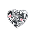 Detail of silver heart charm with cubic zirconia plane and pink enamel hearts - Otc1050 - Happy Travel Heart Beaded String