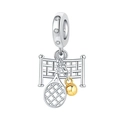 Tennis racket and ball charm in silver finish with sparkling cubic zirconia accents - International Tennis Pendant (OTC1179)