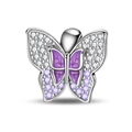 Detailed close-up of butterfly charm bead with purple enamel and cubic zirconia - Inlaid Butterfly Bead