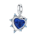 Macro view of blue heart charm with bee design and blue zircon stones for jewelry - Heart Blue Bee Pendant (OTC1159)