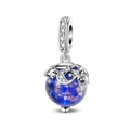Macro view of blue glass charm with gold foil stars and silver crescent moon detail - Starry Night Luminous Pendant (PAC1742)