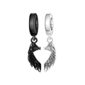 Silver and black wing heart charms set in polished metal for DIY charm bracelets - Two-Tone Symmetrical Wings Pendant (OTC1186)