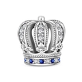 Close-up of crown charm with blue and clear zircon stones for DIY bracelet charm - Princess Tiara Charm (PAC1769)