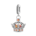 Detailed close-up of a silver crown charm with orange amber stone and tiny zircons - Queen Crown Charm (PAC1770)