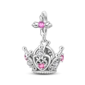Detail of crown charm with pink crystals and silver cross bail for DIY bracelets - Coronation Crown Charm (PAC1771)