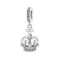 Detailed macro view of silver crown charm with hollow design and sparkling zircon stones - Glory Crown Charm (PAC1772)