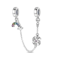 Catena di sicurezza in argento con nuvola arcobaleno e fiore rosa per gioielli fai da te - Catena di Sicurezza Mulino a Vento Arcobaleno