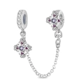 Catena di sicurezza in argento con pietre di zircone viola e motivo a giglio per bracciali - Catena di Sicurezza Fiore a Croce Classica