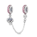 Catena di sicurezza in argento con cuori rosa e ciondolo a bouquet floreale per bracciali - Catena di Sicurezza Bouquet di Confessione