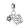 Detail of silver camera and photo frame charm with Forever engraving for bracelets - Travel Photo Camera Charm (PAC466)