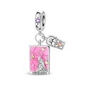 Macro detail of The Hermit tarot charm with colorful zircons and pink enamel - The Hermit Tarot Charm (PAC1819)