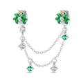 Detail of silver palm tree charm with green enamel and dangling gemstone chains - Coconut Island Safety Chain (PAC1618)