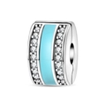 Clip de sécurité argenté poli avec émail bleu et cristaux de zircon brillants - Fermoir de Sécurité Bleu Tiffany (PAC1682)